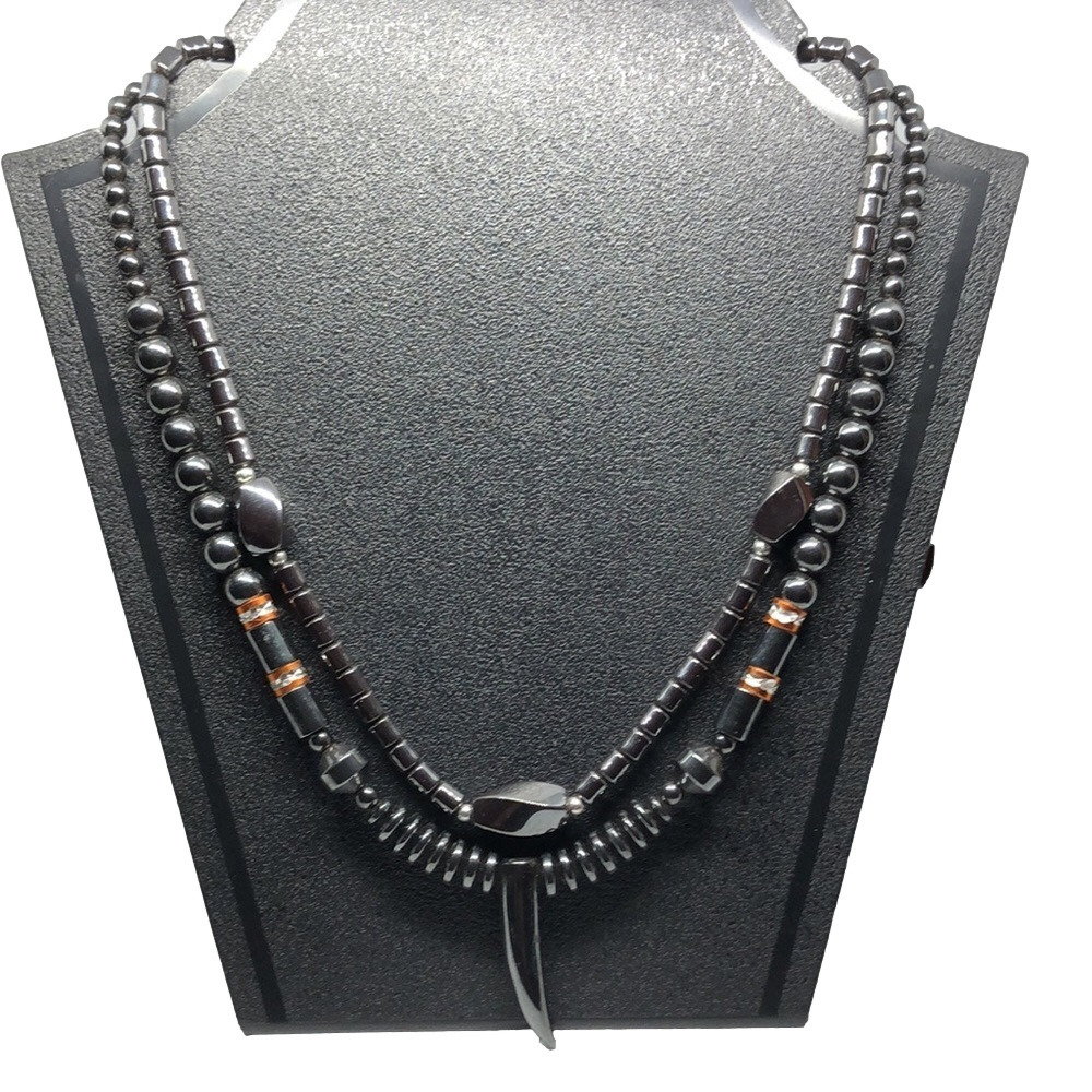Curated bundle lot 2 natural hematite beaded necklaces boho